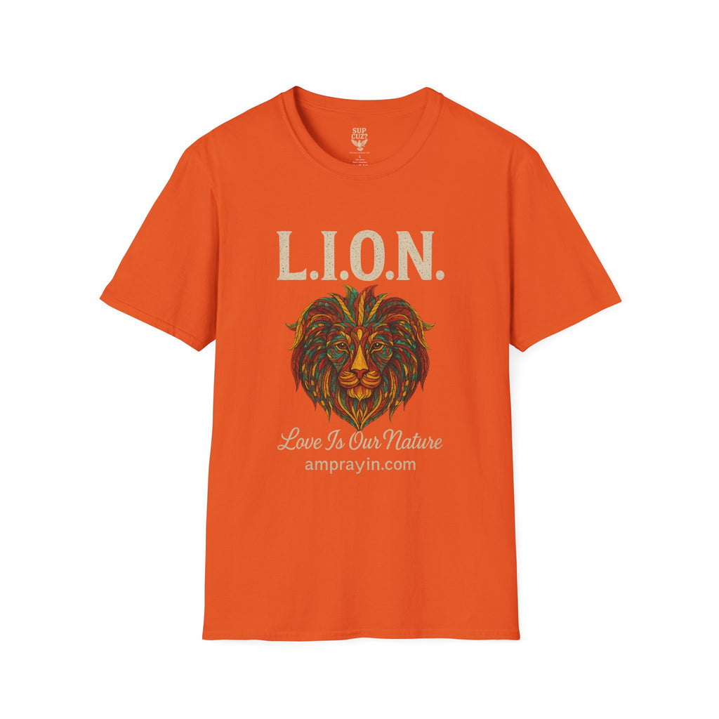 Vibrant Lion Love Unisex T-Shirt, Inspirational Nature Tee, Animal Lover Gift, Eco-Friendly Wear, Summer Festival Fashion